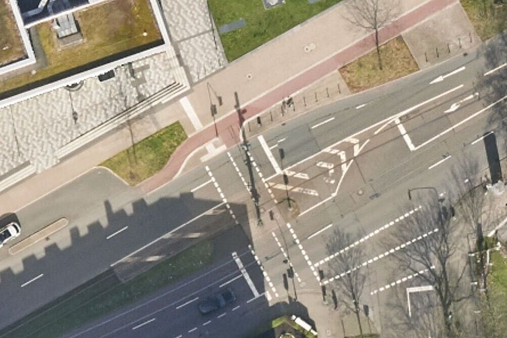 bisherige Situation auf der Münsterstraße Ein Luftbild, welche die bisherige Verkehrsführung verdeutlicht