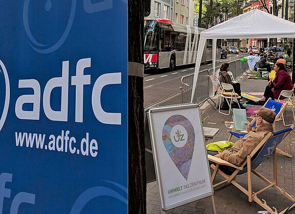 Bild zeigt eine Aktion des ADFC Düsseldorf beim Parking Day im September 2018