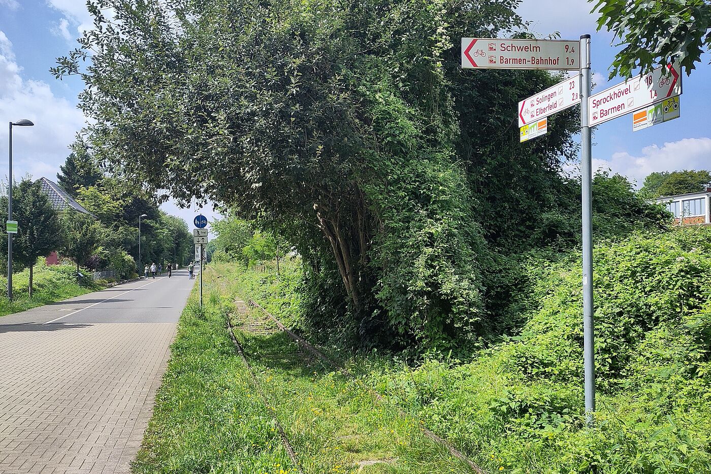 Wegweiser auf der Nordbahntrasse.