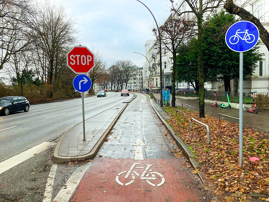 Protected Bikelane an der Alster in Hamburg geschützter Radweg an der Alster